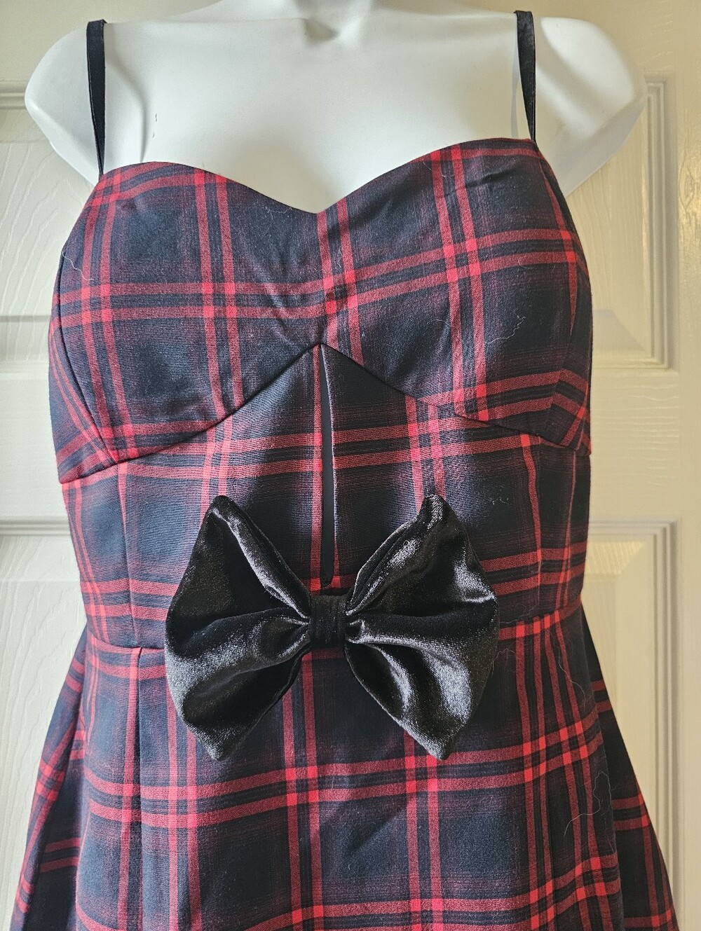 Avec Les Filles Size 8 Red Black Plaid Bustier Mini Dress with Bow - Picture 3 of 16